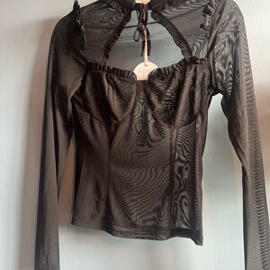 Elegant Black Sheer Cutout Blouse